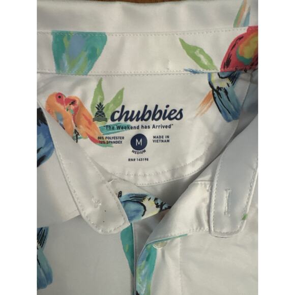 Chubbies "Dude Where's Macaw" Performance Polo Shirt White Birds- Men's Medium - Picture 4 of 5
